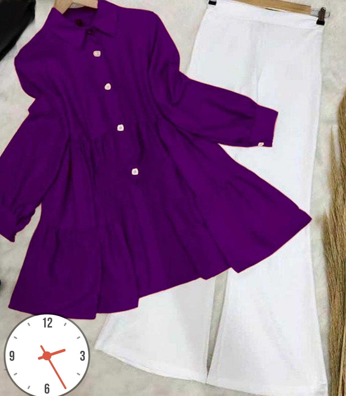 Kaaj Button Collar Shirt With Flapper 2Pcs 