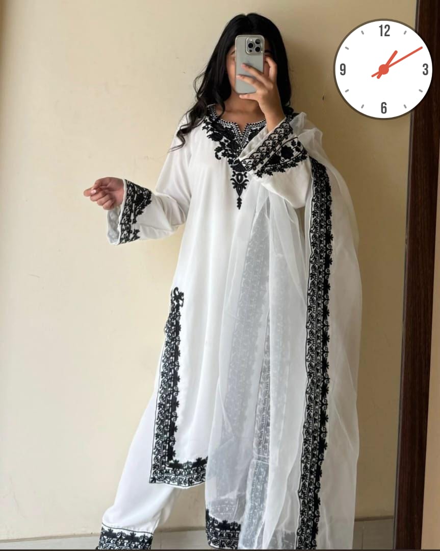 Neck, Sleeves Daman Embroidered with Embroidered Trouser and Dupatta 3PCs