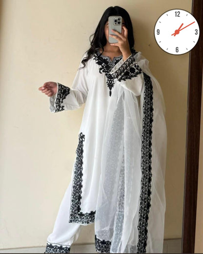 Neck, Sleeves Daman Embroidered with Embroidered Trouser and Dupatta 3PCs