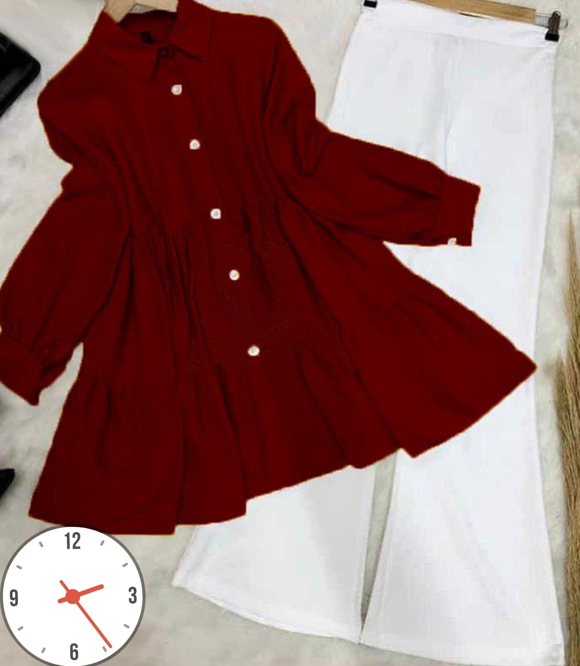 Kaaj Button Collar Shirt With Flapper 2Pcs&nbsp