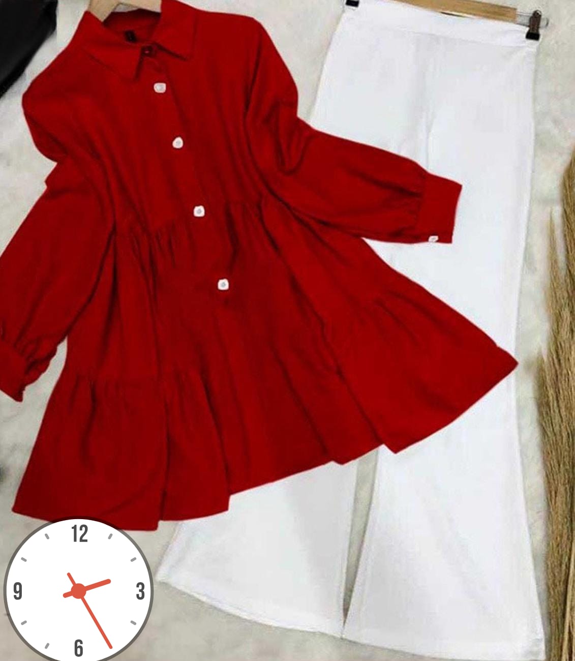 Kaaj Button Collar Shirt With Flapper 2Pcs&nbsp